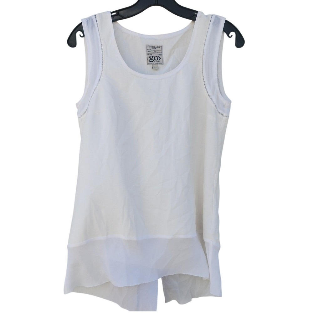 Go By Go Silk Cream Washable Silk Tank Shell Scoop Neck Sleeveless Top XS